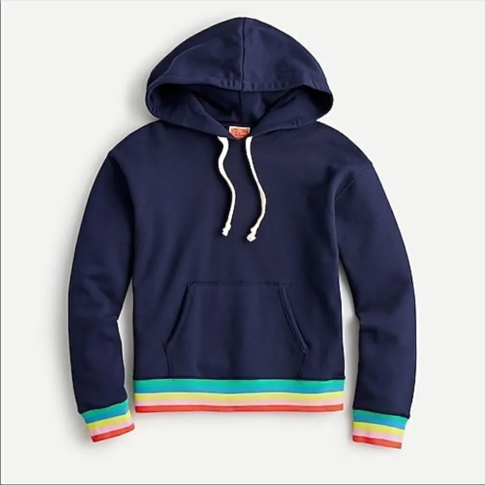 J CREW Nautical Weekend blue terry Striped‎ Ribbed Rainbow Hoodie Size S Navy